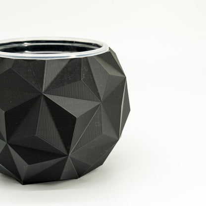 Close up of 4in Geodesic Self-Watering Pot in Black - Miyagi's Garden