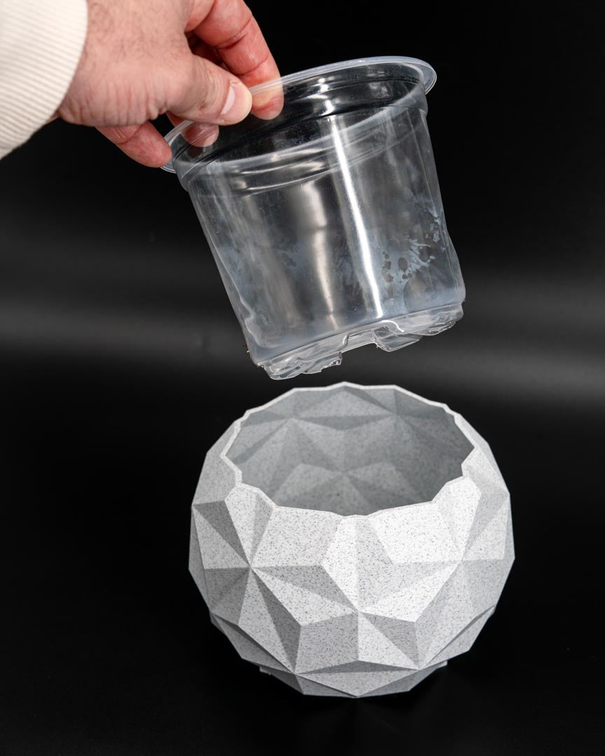 Close Up of 5in Geodesic Self-Watering Pot in Oreo Marble - Miyagi's Garden