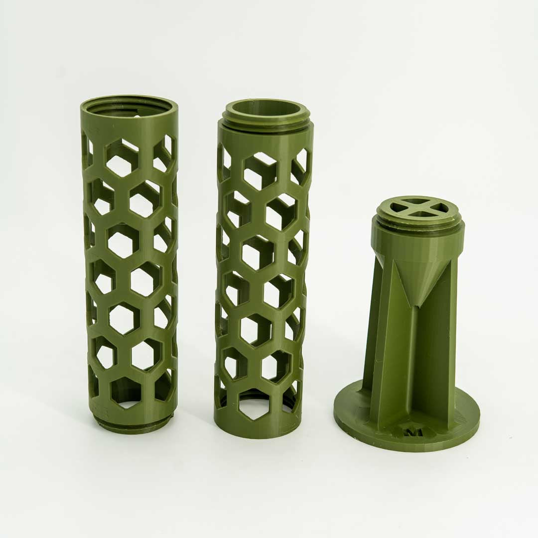The Takumi Moss Pole 2.4in Open Design in Matte Olive Green with circular base - Miyagi's Garden