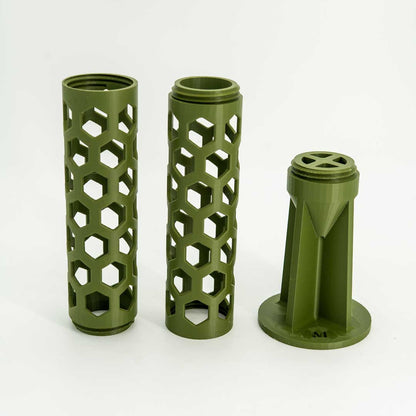 The Takumi Moss Pole 2.4in Open Design in Matte Olive Green with circular base - Miyagi's Garden