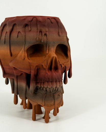 Close up of Melting Skull Planter in Tigerwood - Miyagi's Garden