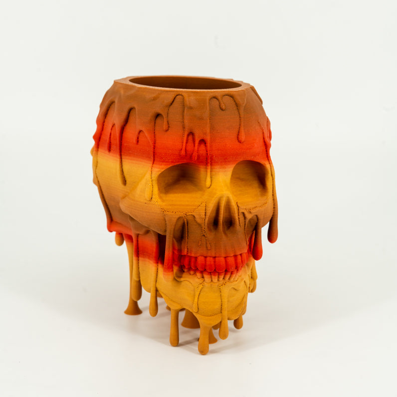 Melting Skull Planter in Red Cedar, alternate view - Miyagi's Garden