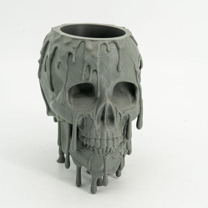 Melting Skull Planter in Ashen Concrete Marble - Miyagi's Garden